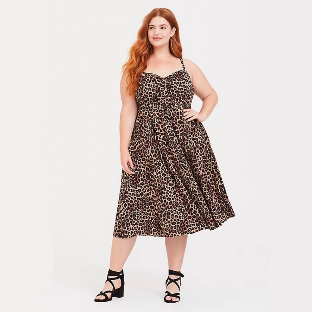 Leopard Button Front Midi Dress